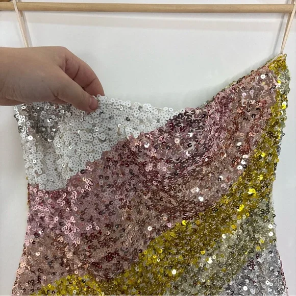 Trina Turk Sequin Strapless Top in Gold, Pink, and White - Picture 4 of 10